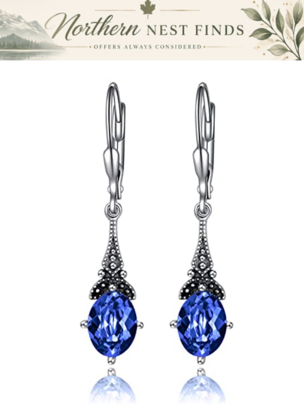 Sterling Silver Leverback Dangle Earrings Simulated Birthstone Drop